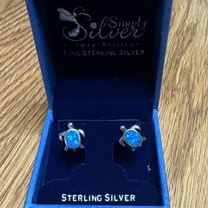 Blue Opal Turtle Sterling Silver Stud Earrings